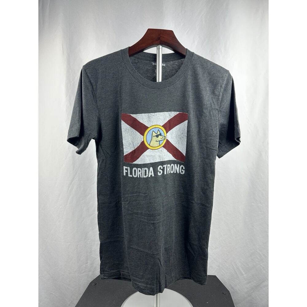 Teddy The Dog Men’s “Florida Strong” Gray Florida Flag Shirt W/Teddy Size Small